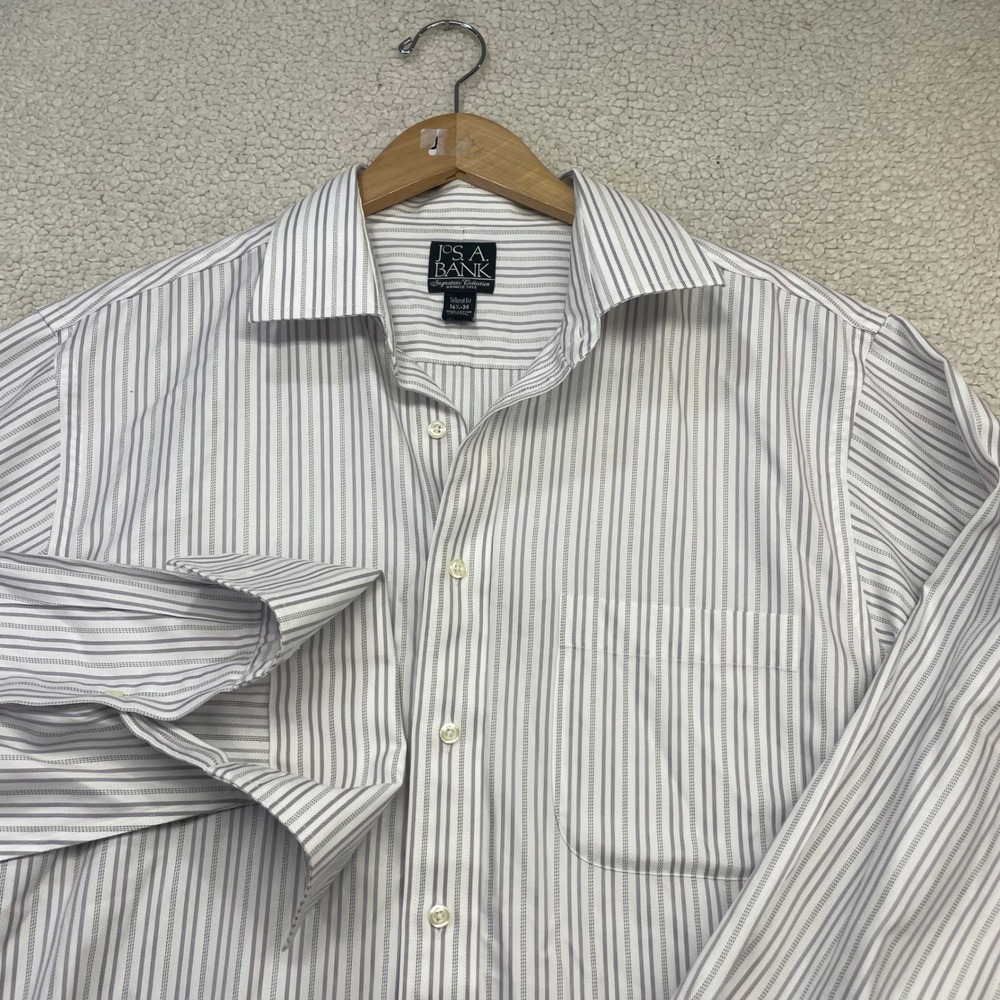 Jos. A. Bank French Cuff Mens 16.5-34 White Purple Signature Tailored Fit Stripe